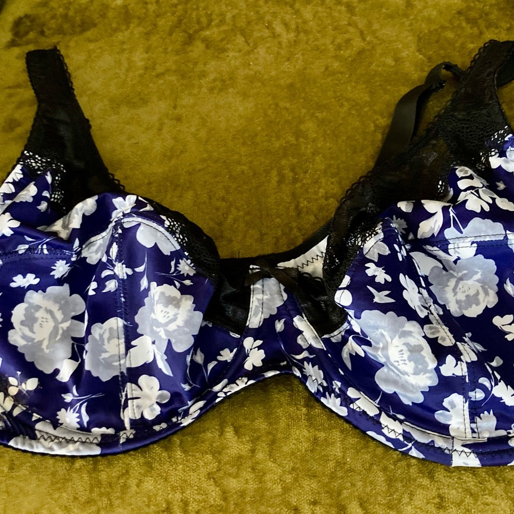 Floral Lace Women's Bra - Blue and Black 105D